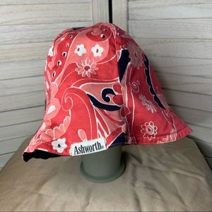 Ashworth Floral Paisley Print Coral Pink & Navy Blue Reversible Bucket Hat